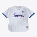 tocy P.76ers Mitchell & Ness White Head Coach Pinstripe Mesh Full-Button Baseball Jerseys