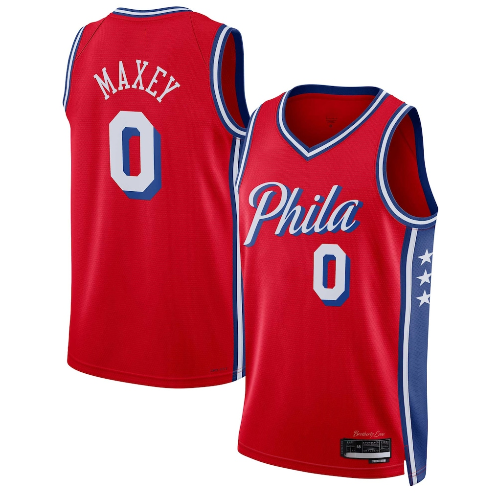 tocy P.76ers #0 Tyrese Maxey  Red Swingman Jerseys - Statement Edition