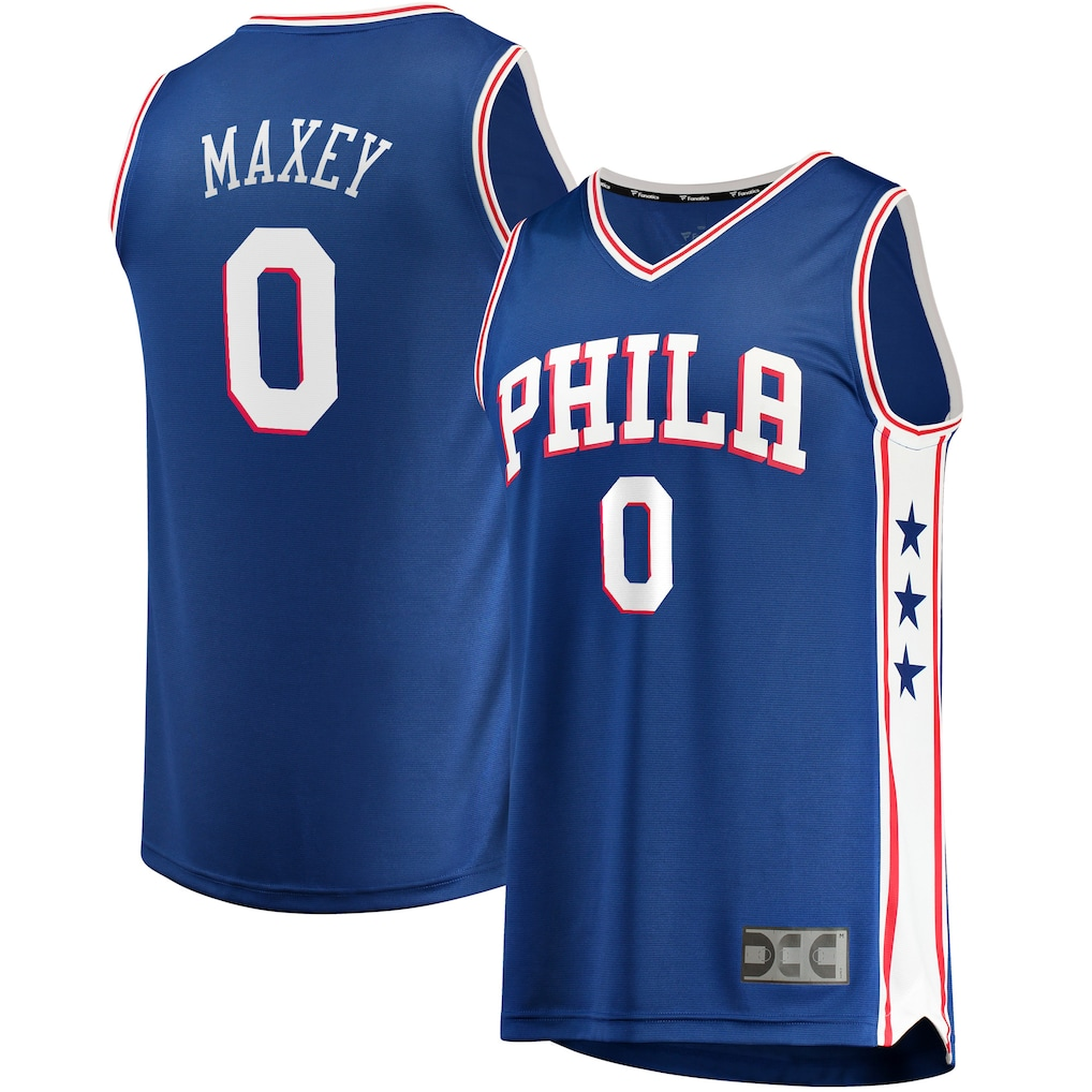 tocy P.76ers #0 Tyrese Maxey  Royal Fast Break Replica Jerseys - Icon Edition