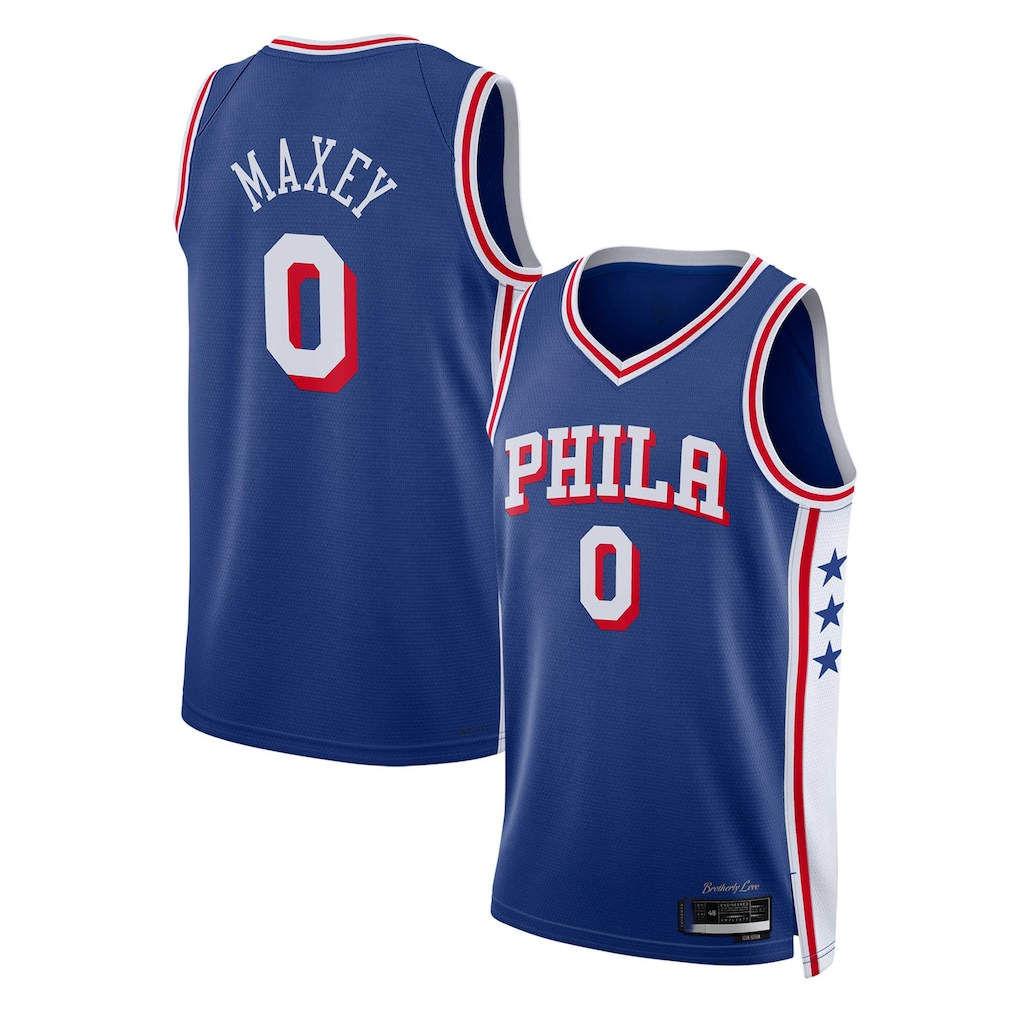 tocy P.76ers #0 Tyrese Maxey Royal Swingman Jerseys - Icon Edition