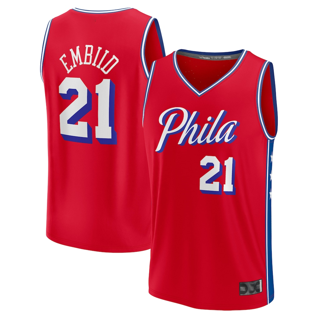 tocy P.76ers #21 Joel Embiid Red Fast Break Replica Player Jerseys - Statement Edition