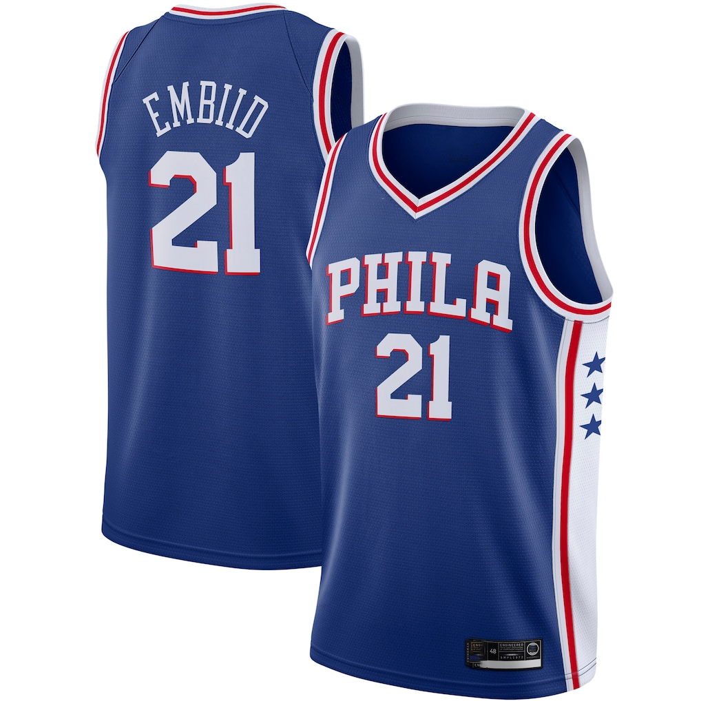 tocy P.76ers #21 Joel Embiid Royal 2019-2020 Swingman Jerseys - Icon Edition