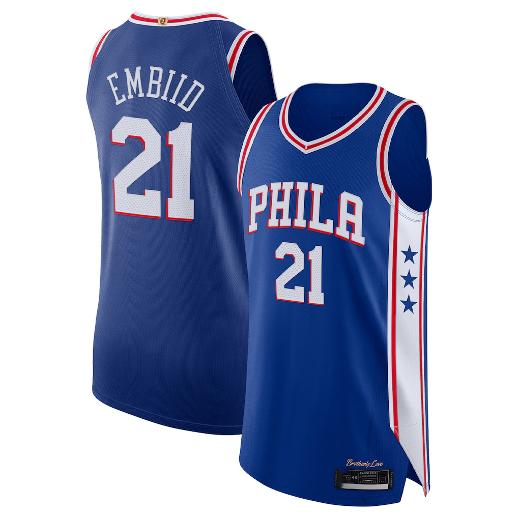 tocy P.76ers #21 Joel Embiid Royal Authentic Jerseys - Icon Edition