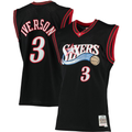 tocy P.76ers #3 Allen Iverson Mitchell & Ness Black 200001 Big & Tall Hardwood Classics Swingman Jerseys