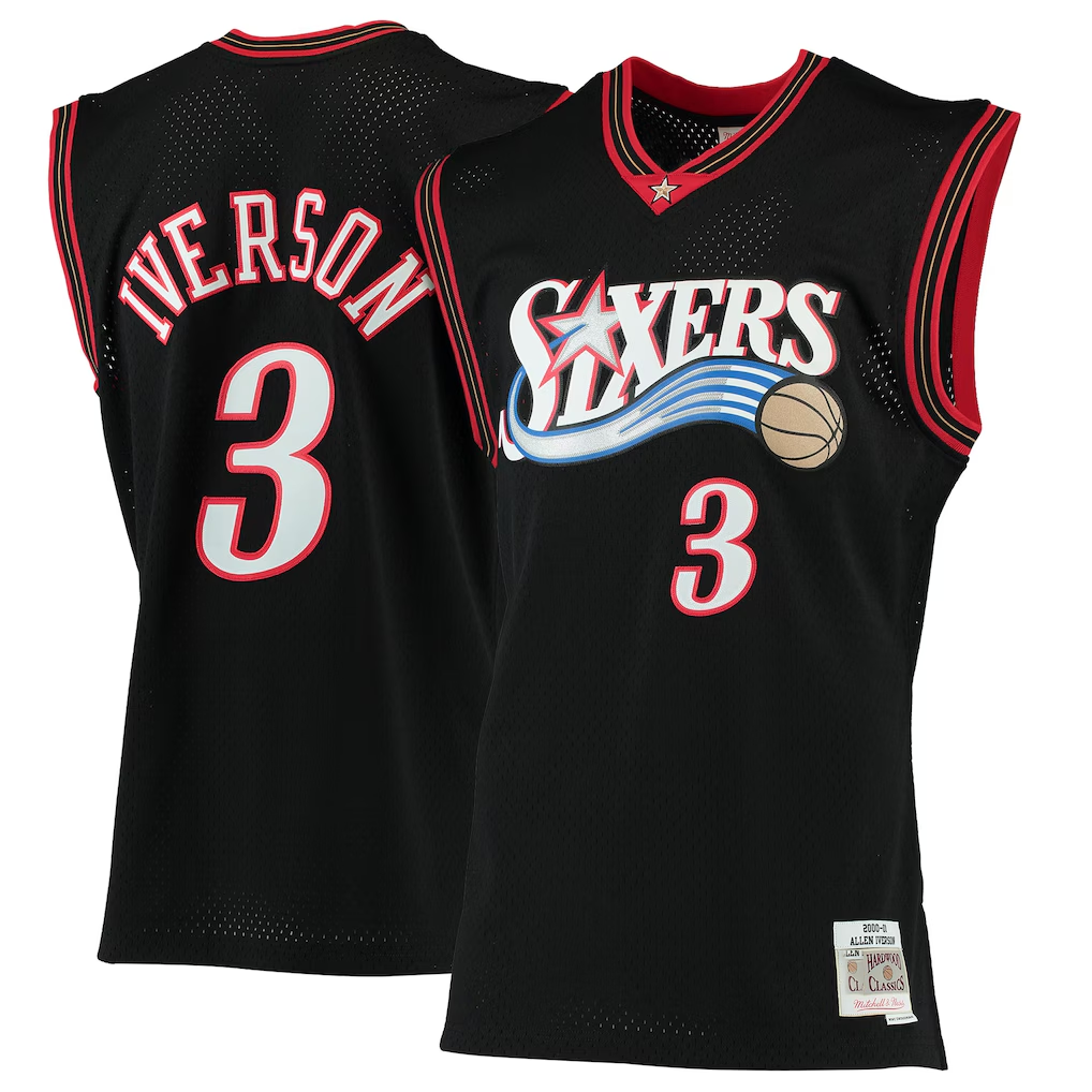 tocy P.76ers #3 Allen Iverson Mitchell & Ness Black 2000-01 Hardwood Classics Swingman Jerseys