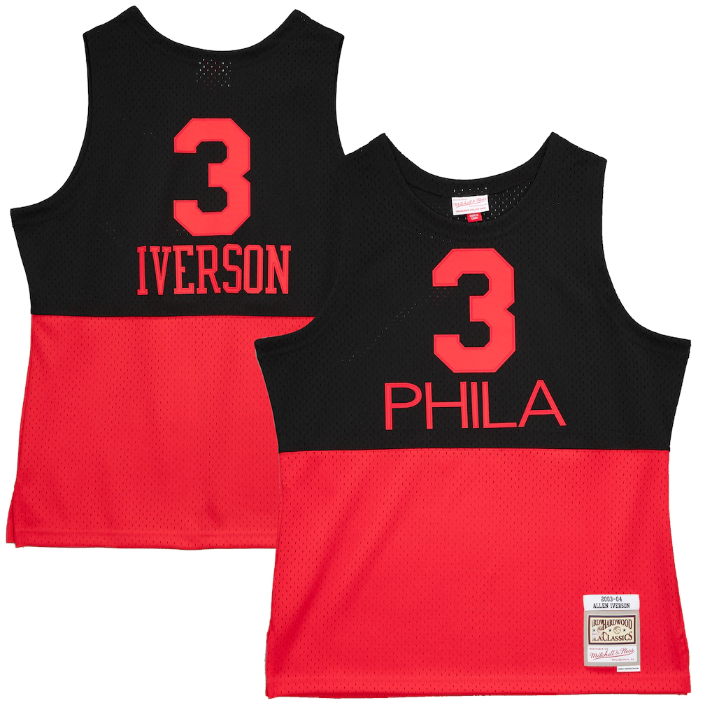 tocy P.76ers #3 Allen Iverson Mitchell & Ness Black 2003-04 Hardwood Classics Reload 2.0 Swingman Jerseys