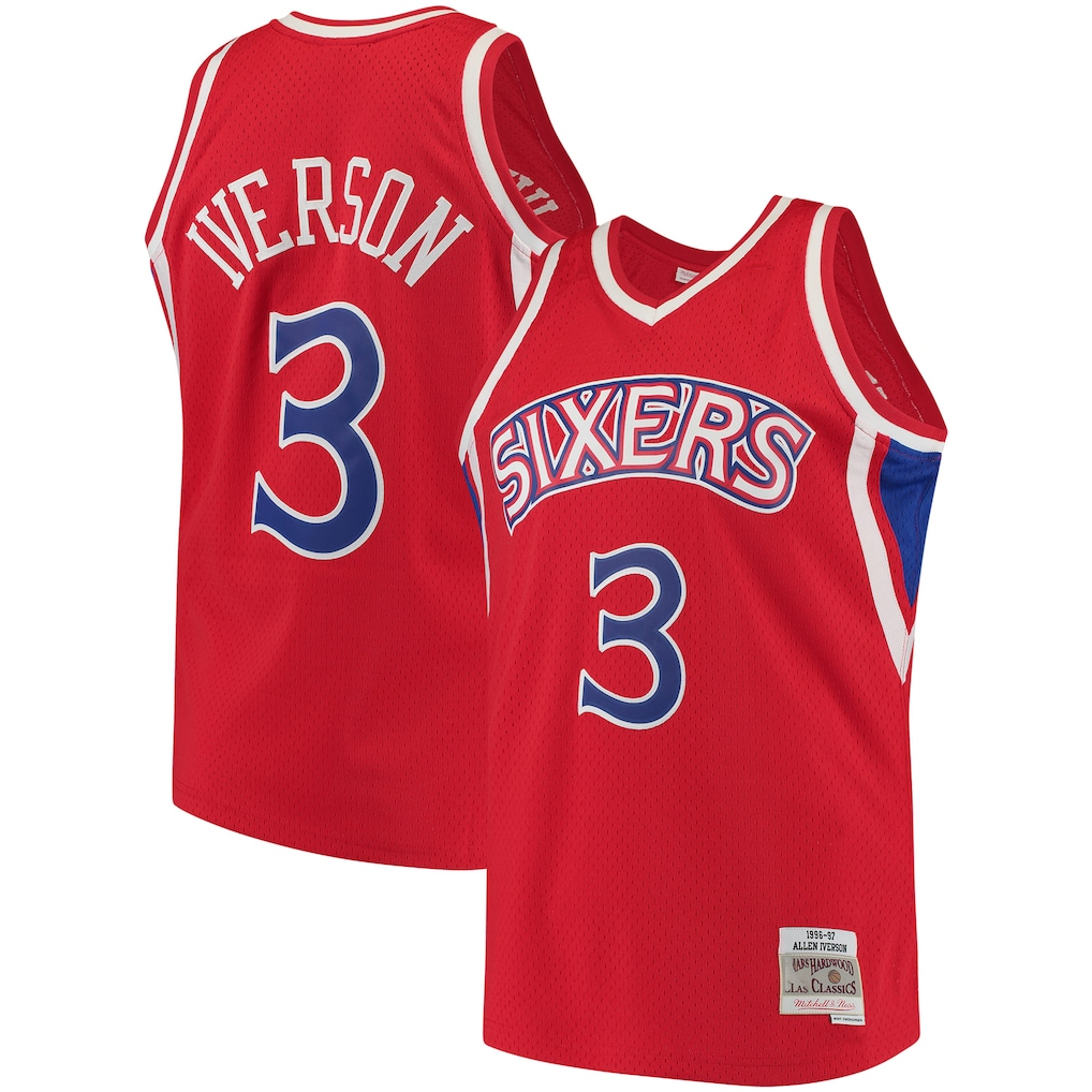tocy P.76ers #3 Allen Iverson Mitchell & Ness Red 1996-97 Hardwood Classics Swingman Jerseys