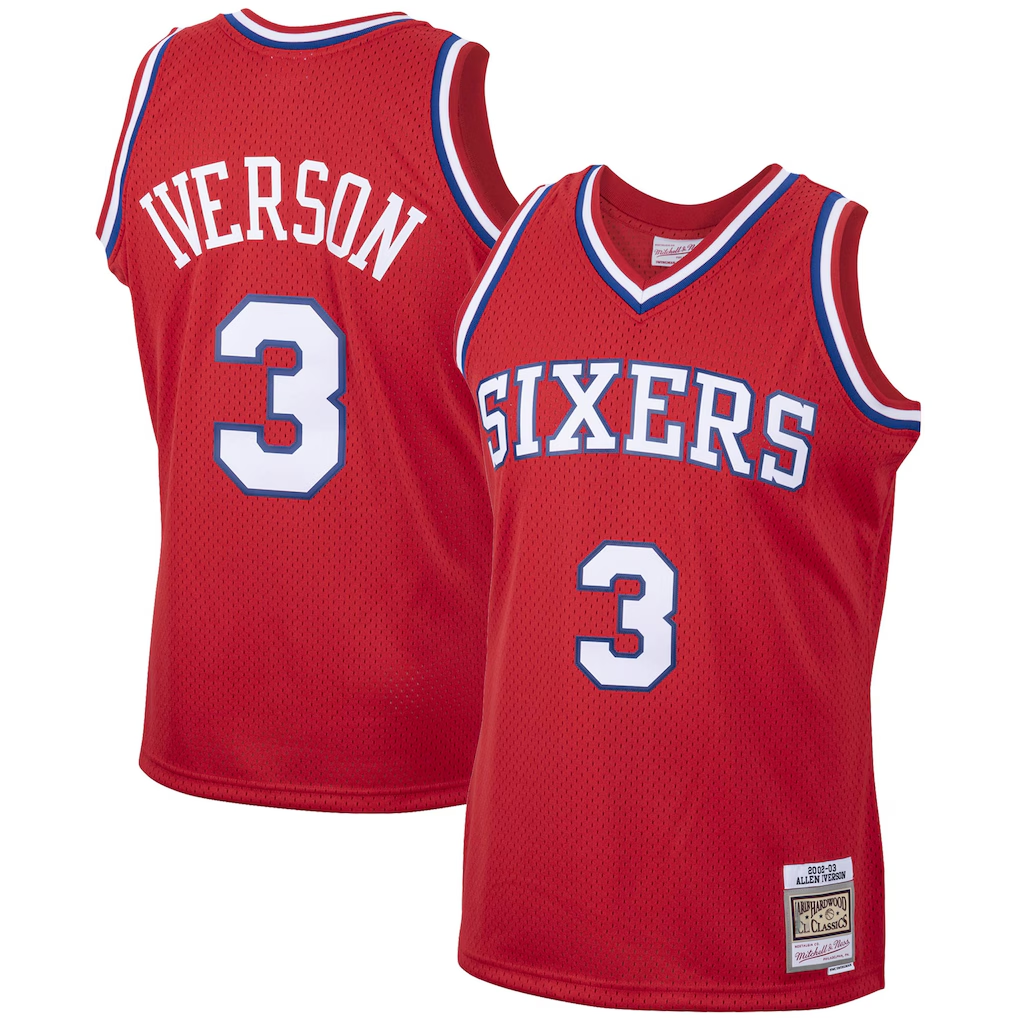 tocy P.76ers #3 Allen Iverson Mitchell & Ness Red 2002-03 Hardwood Classics Swingman Jerseys