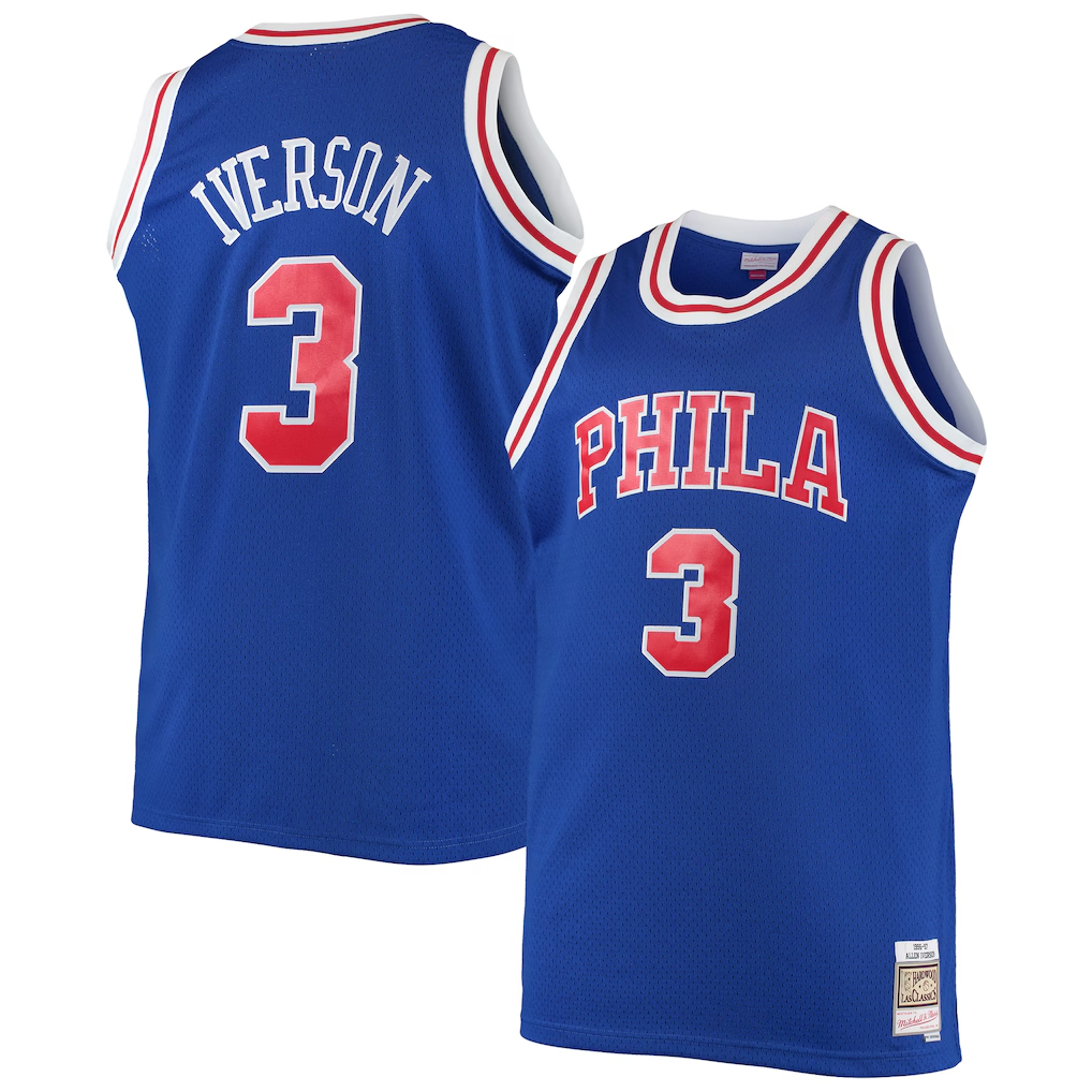 tocy P.76ers #3 Allen Iverson Mitchell & Ness Royal 199697 Big & Tall Hardwood Classics Swingman Jerseys