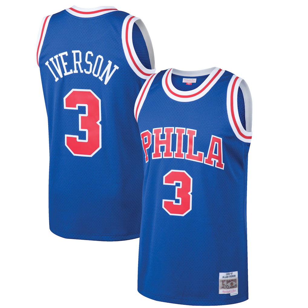 tocy P.76ers #3 Allen Iverson Mitchell & Ness Royal 199697 Hardwood Classics Swingman Jerseys