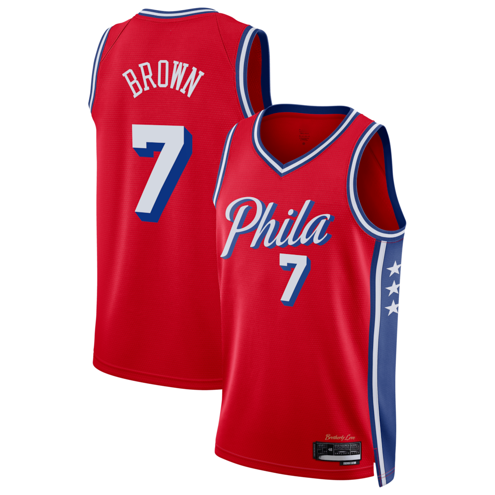 tocy P.76ers #7 Jaylen Brown Red Swingman Jerseys - Statement Edition