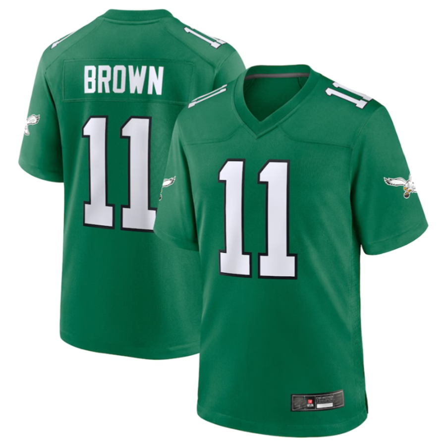 tocy P.Eagles #11 A.J. Brown Green Alternate Game Player Stitched American Stitched Jerseys