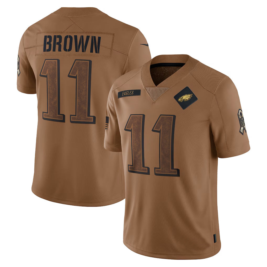 tocy P.Eagles #11 A.J. Brown Player Brown Salute To Service Limited Stitched Jerseys