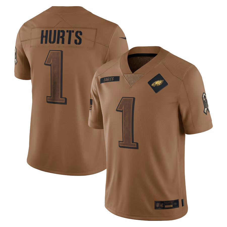 tocy P.Eagles #1 Jalen Hurts Player Brown Salute To Service Limited Stitched Jerseys