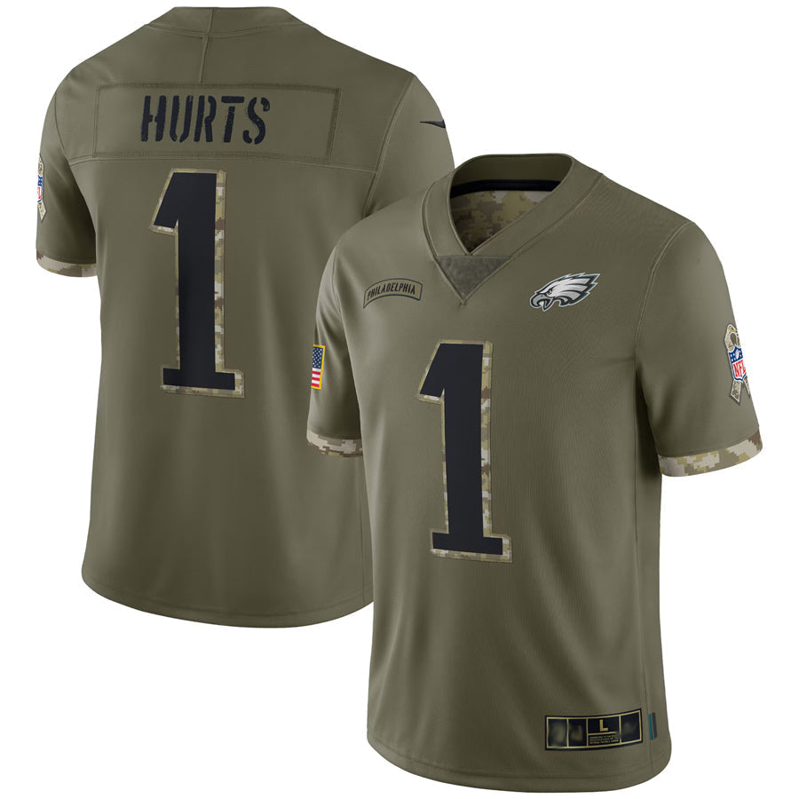 tocy P.Eagles #1 Jalen Hurts Player Salute To Service Olive Stitched Jerseys