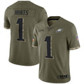 tocy P.Eagles #1 Jalen Hurts Player Salute To Service Olive Stitched Jerseys