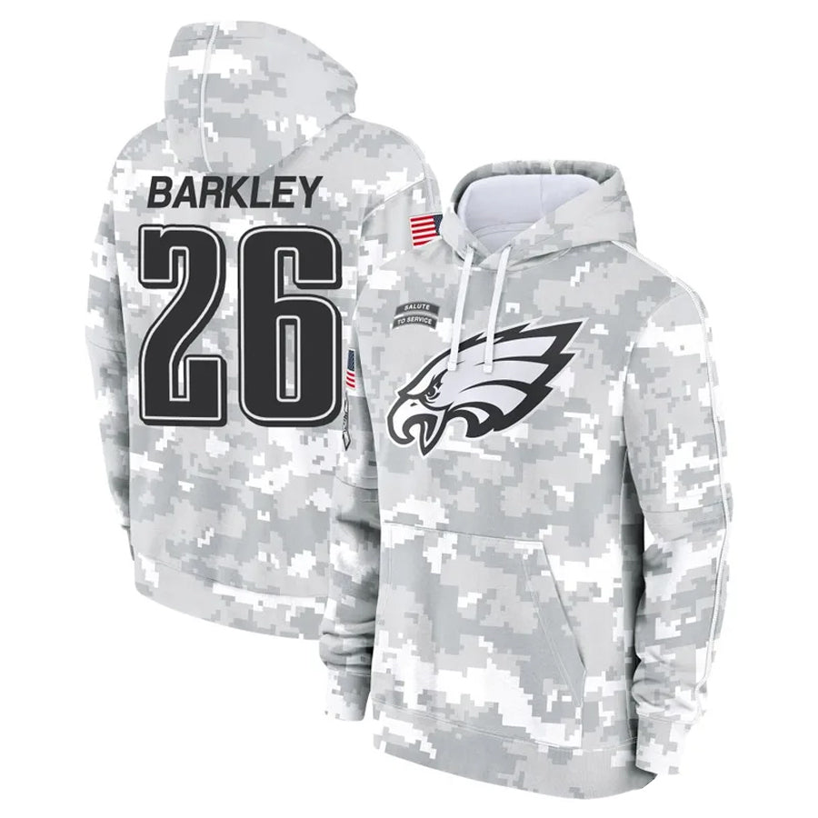 tocy P.Eagles #26 Saquon Barkley Player Military Hoodie Arctic Camo Salute To Service Stitched Jerseys