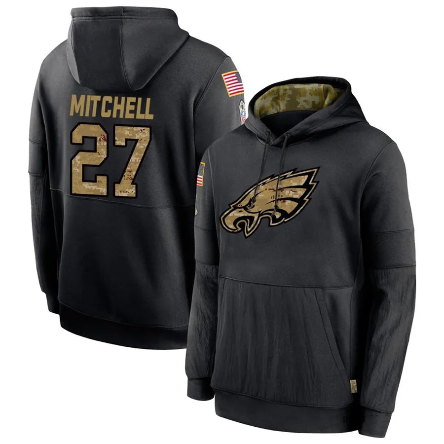tocy P.Eagles #27 Quinyon Mitchell Player Black Military Hoodie Game Stitched Jerseys