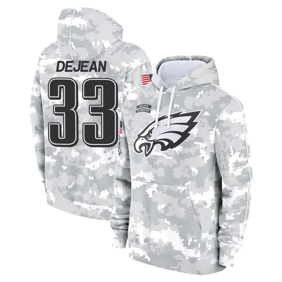 tocy P.Eagles #33 Cooper DeJean Player Military Hoodie Arctic Camo Salute To Service Stitched Jerseys