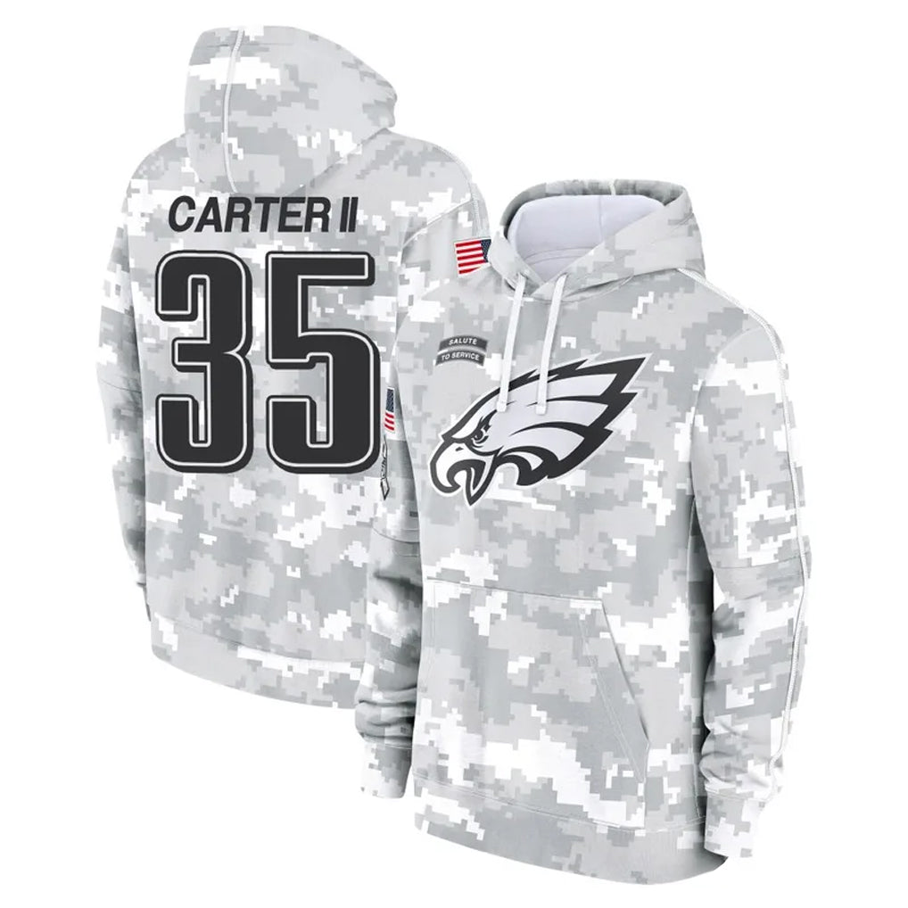 Tocy P.Eagles #35 Michael Carter II Player Arctic Camo Salute to Service Pullover Hoodies Limited Game Stitched Jerseys