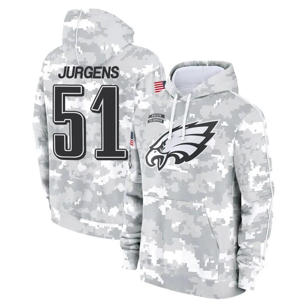 Tocy P.Eagles #51 Cam Jurgens Player Arctic Camo Salute to Service Pullover Hoodies Limited Game Stitched Jerseys