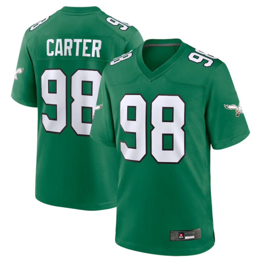tocy P.Eagles #98 Jalen Carter Green Alternate Game Jersey Stitched American Stitched Jersey