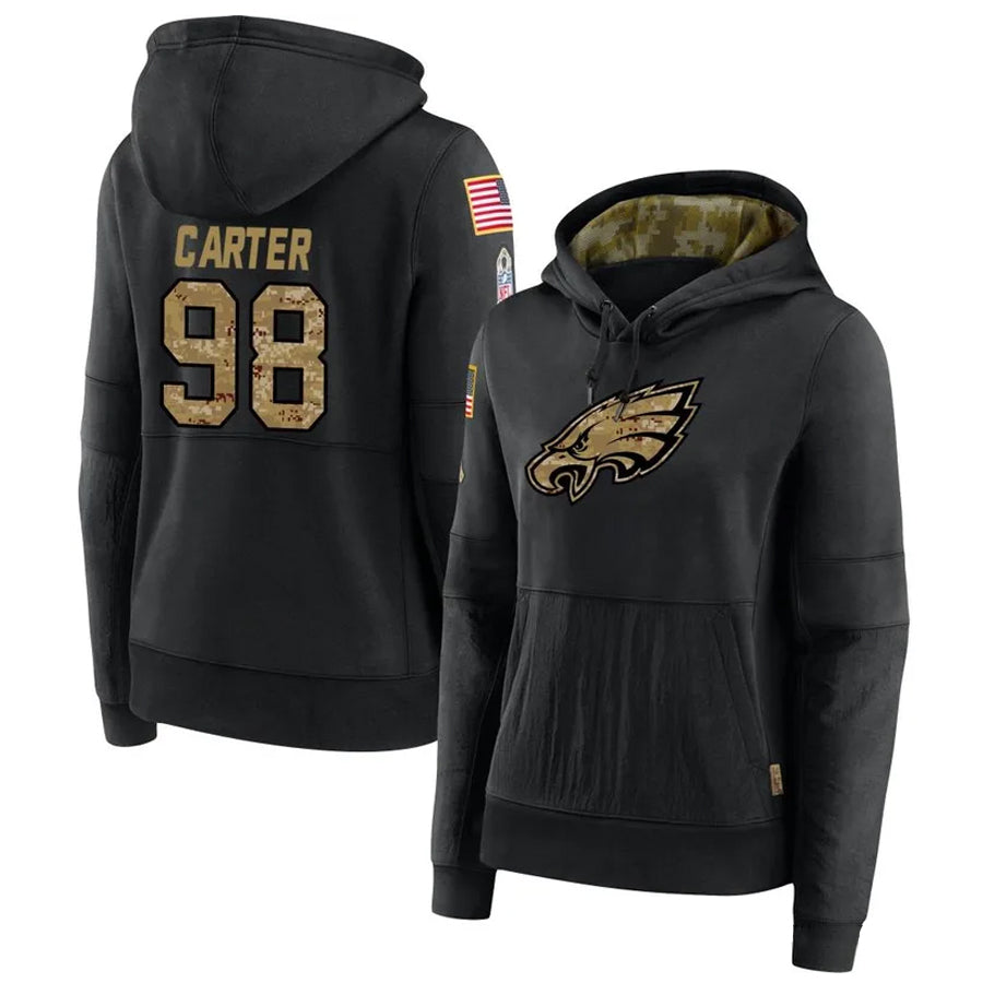 tocy P.Eagles #98 Jalen Carter Player Black Military Hoodie Game Stitched Jerseys
