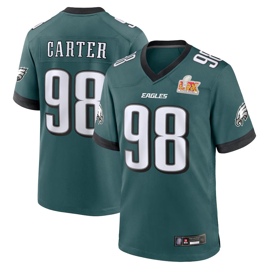 tocy P.Eagles #98 Jalen Carter Player Midnight Green Super Bowl LIX Game Stitched Jerseys