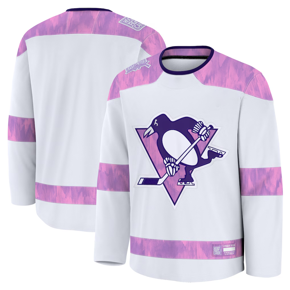 Tocy P.Penguins White 2024 Hockey Fights Cancer Practice Jerseys