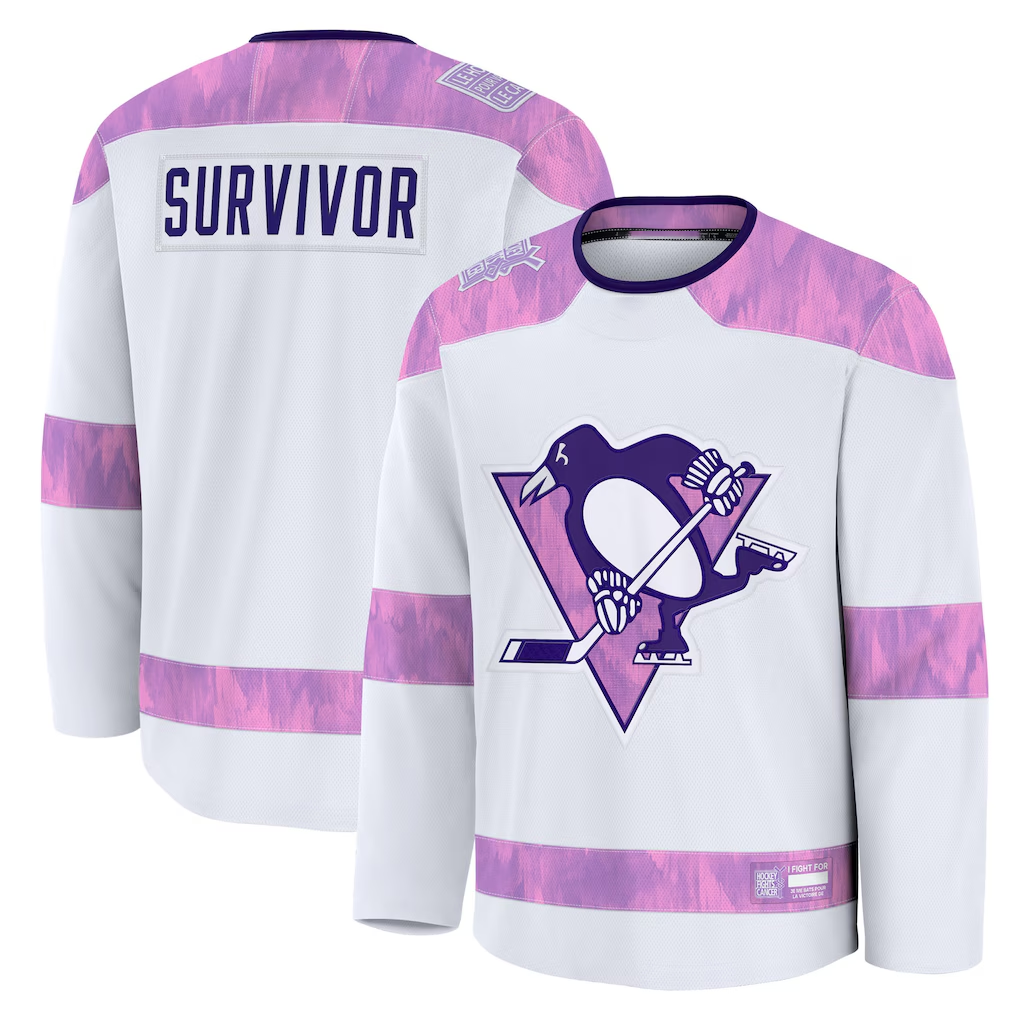 Tocy P.Penguins White Hockey Fights Cancer Survivor Practice Jerseys