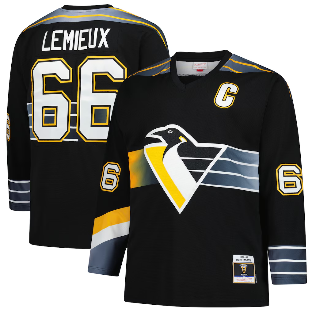 Tocy P.Penguins #66 Mario Lemieux Mitchell & Ness Black 1996-97 Blue Line 2.0 Jerseys