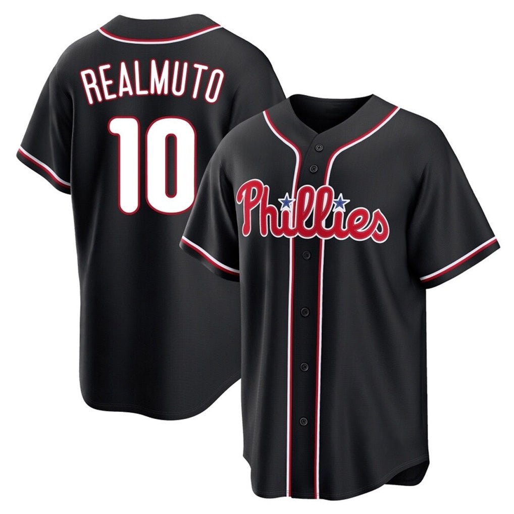 tocy P.Phillies #10 J.T. Realmuto Player Black Fashion Out Home Game Stitched Jerseys