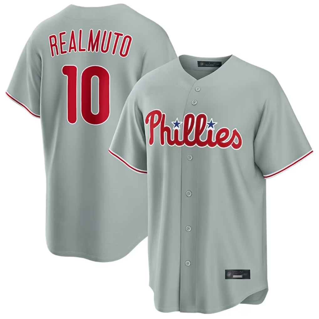 tocy P.Phillies #10 J.T. Realmuto Player Gray Home Game Stitched Jerseys