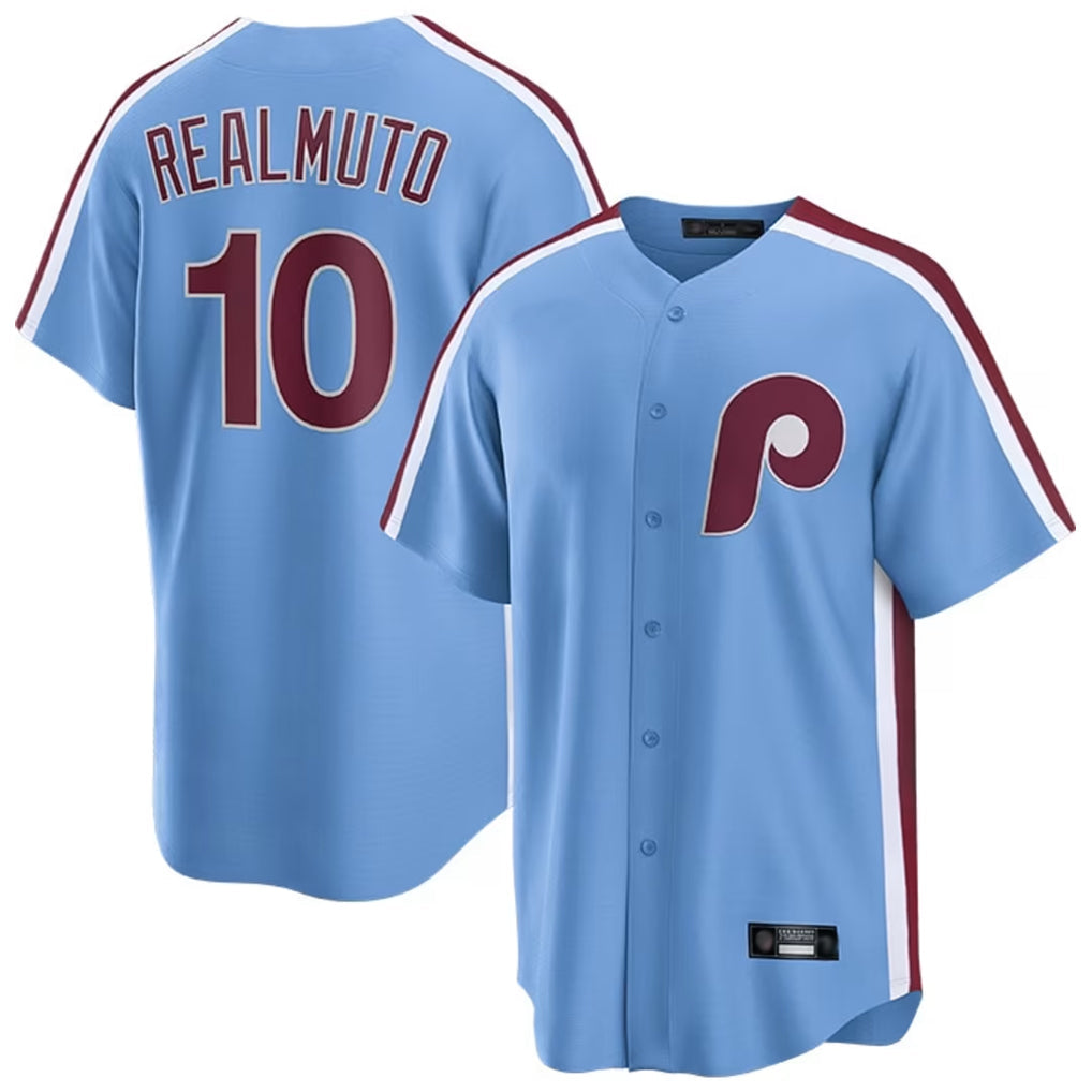 tocy P.Phillies #10 J.T. Realmuto Player Light Blue Home Game Stitched Jerseys