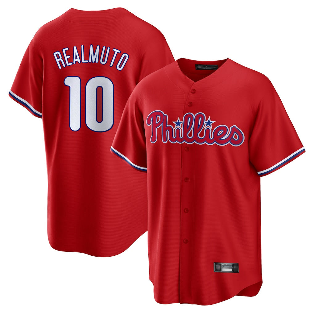 tocy P.Phillies #10 J.T. Realmuto Player Red Home Game Stitched Jerseys