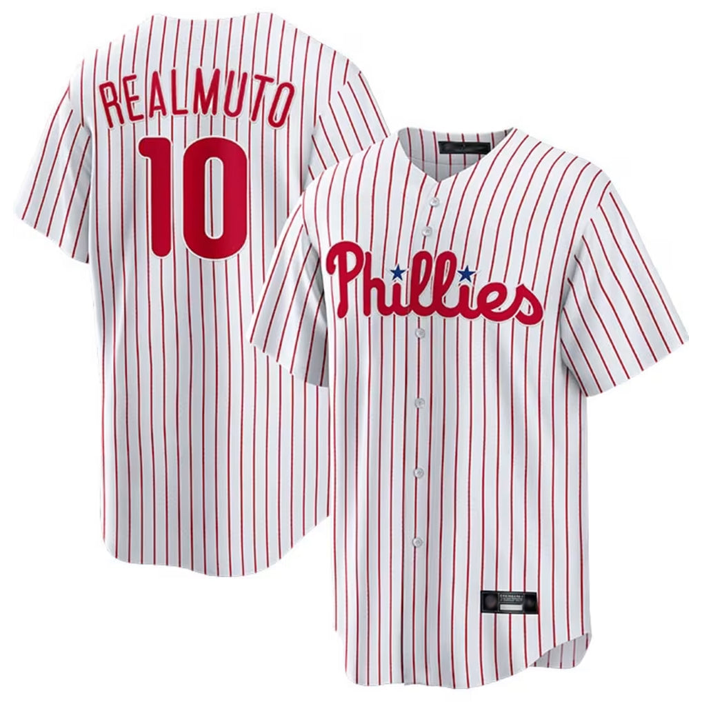 tocy P.Phillies #10 J.T. Realmuto Player White Home Game Stitched Jerseys