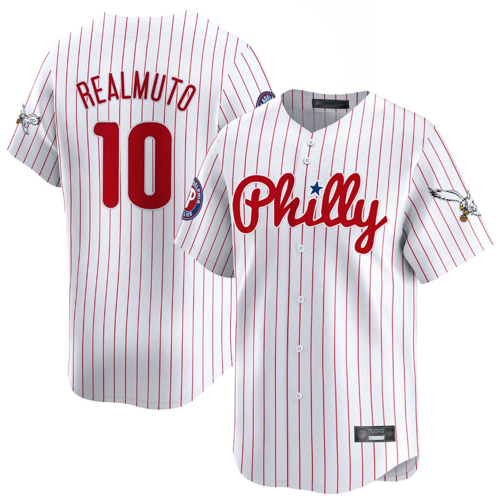 tocy P.Phillies #10 J.T. Realmuto Player White Pinstripe Phillies & Eagles Vapor Premier Limited Stitched Jerseys