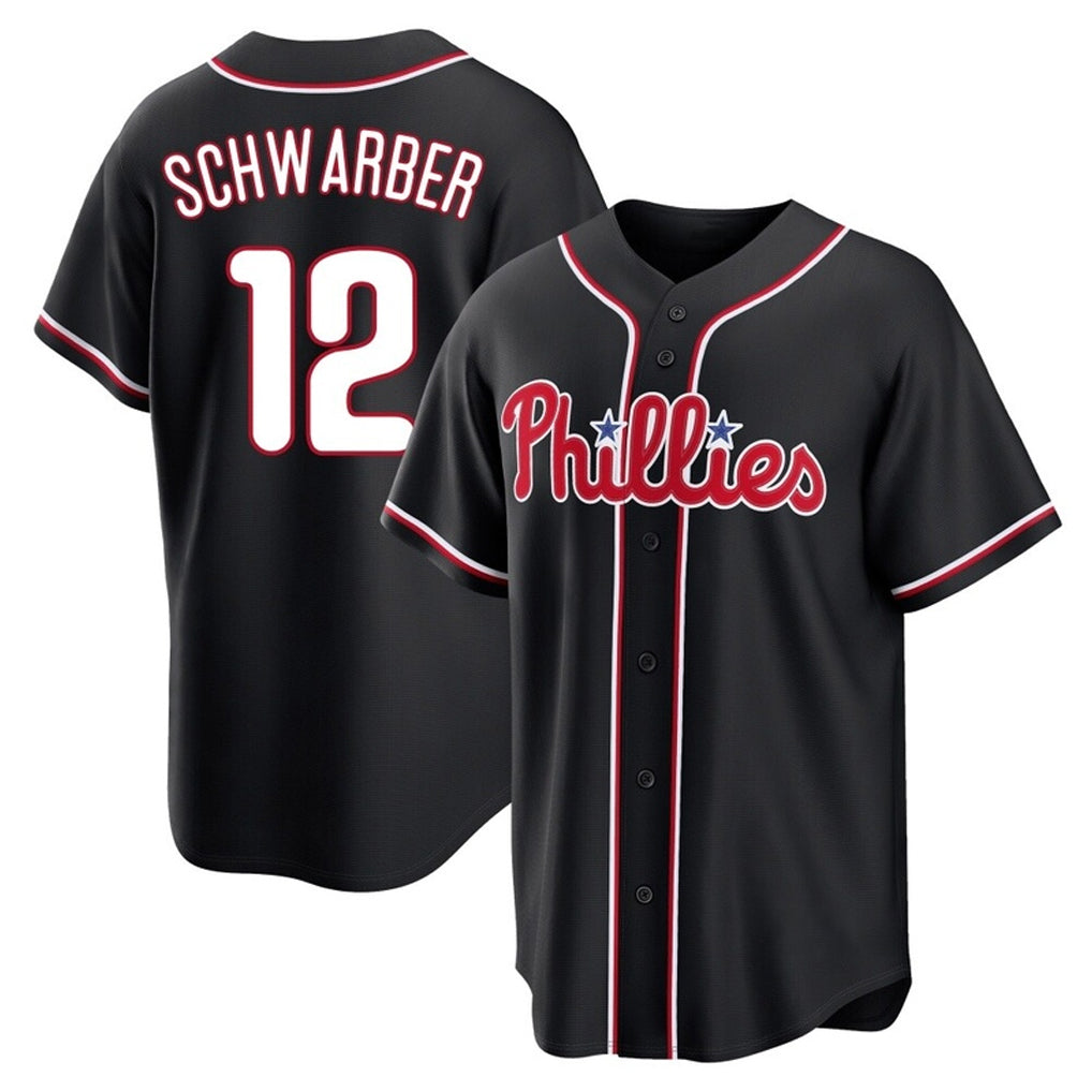 tocy P.Phillies #12 Kyle Schwarber Player Black Fashion Out Home Game Stitched Jerseys