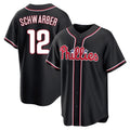 tocy P.Phillies #12 Kyle Schwarber Player Black Fashion Out Home Game Stitched Jerseys