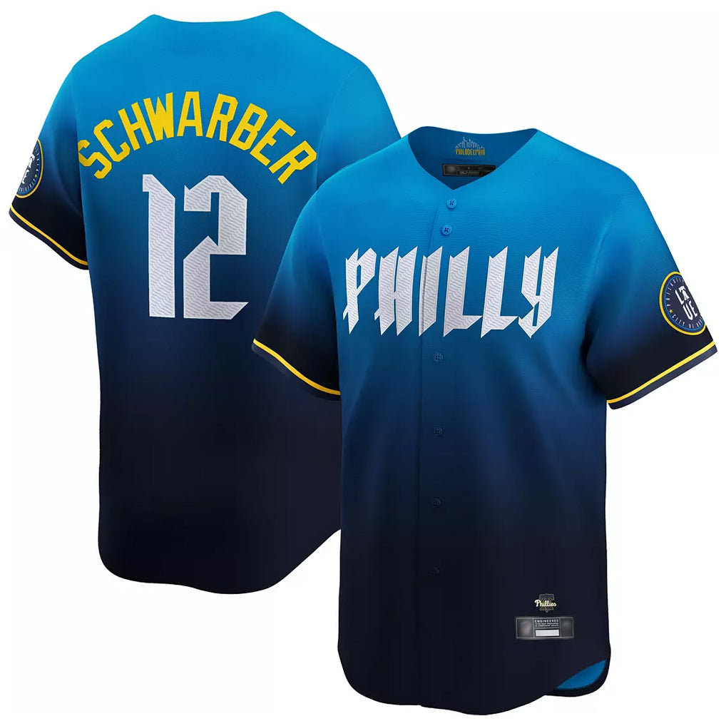 tocy P.Phillies #12 Kyle Schwarber Player Blue City Connect Home Limited Stitched Jerseys