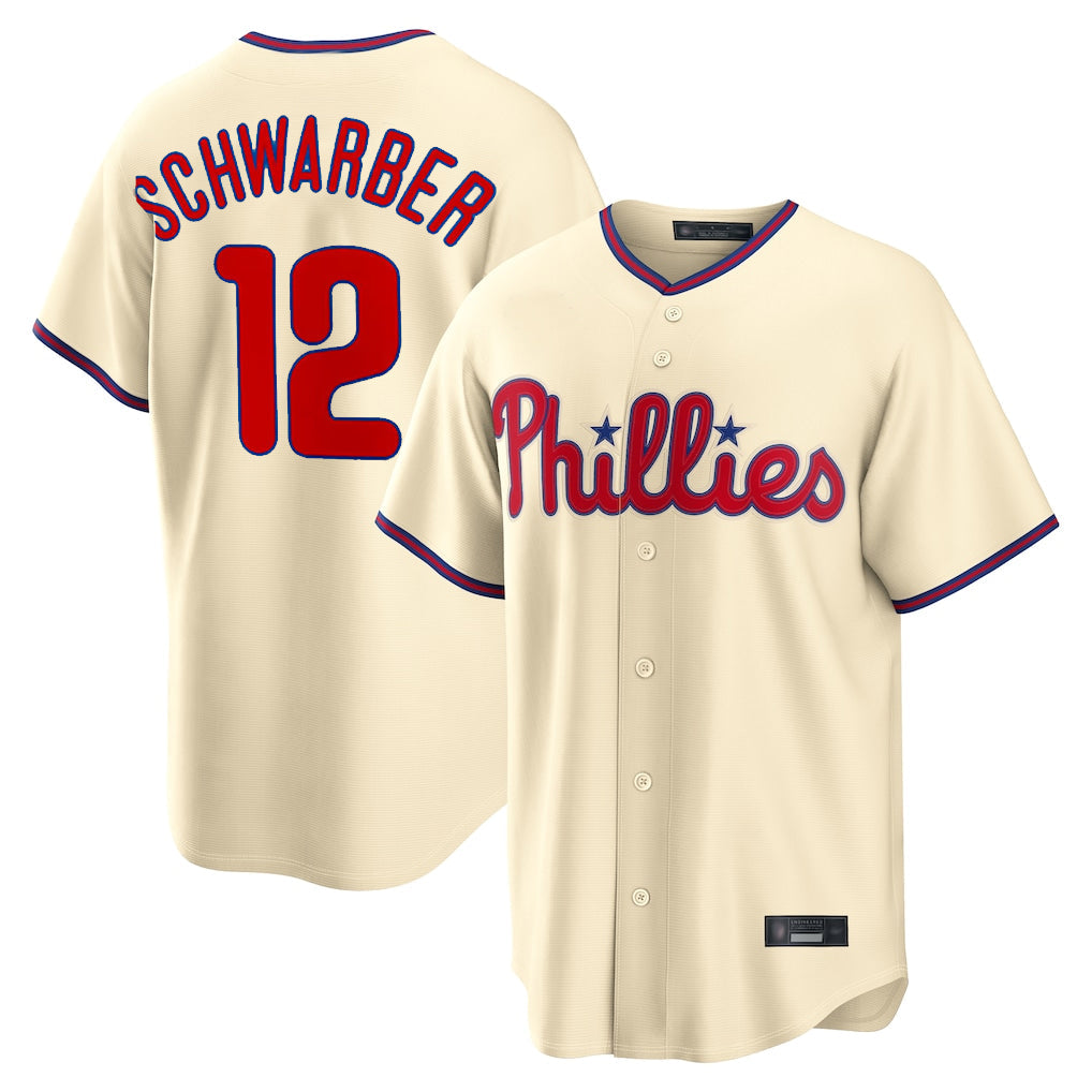 tocy P.Phillies #12 Kyle Schwarber Player Cream Home Game Stitched Jerseys