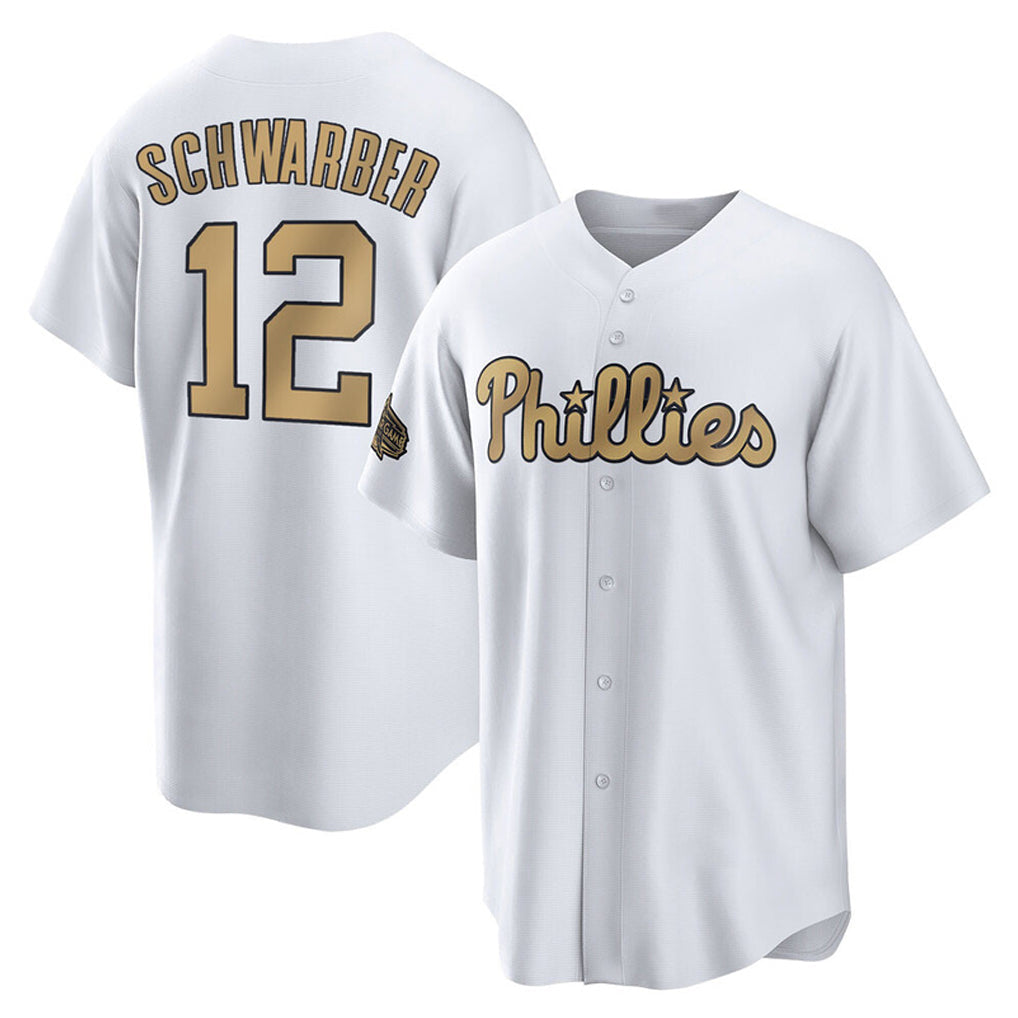tocy P.Phillies #12 Kyle Schwarber Player Gold All-Star Home Game Stitched Jerseys