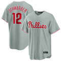 tocy P.Phillies #12 Kyle Schwarber Player Gray Home Game Stitched Jerseys