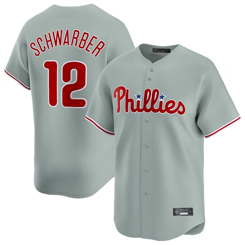 tocy P.Phillies #12 Kyle Schwarber Player Gray Home Limited Stitched Jerseys