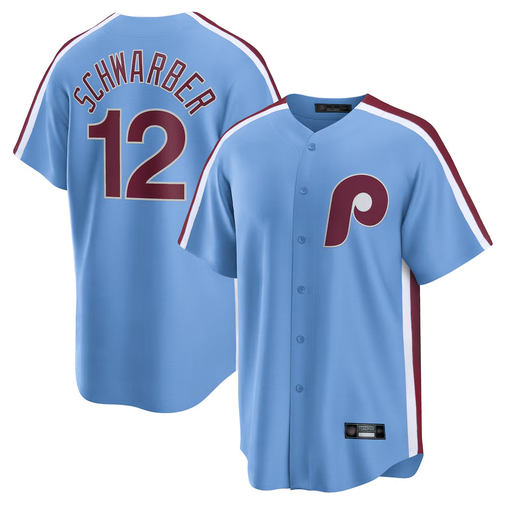tocy P.Phillies #12 Kyle Schwarber Player Light Blue Home Game Stitched Jerseys