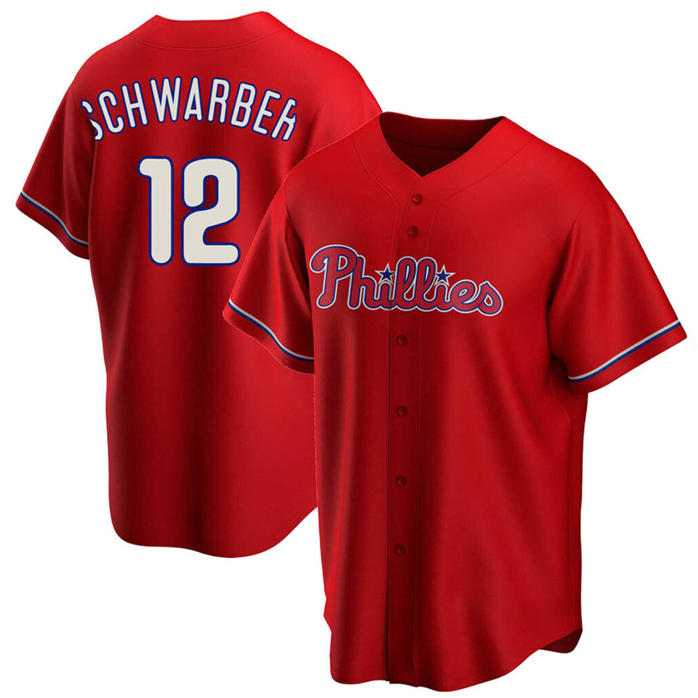 tocy P.Phillies #12 Kyle Schwarber Player Red Home Game Stitched Jerseys
