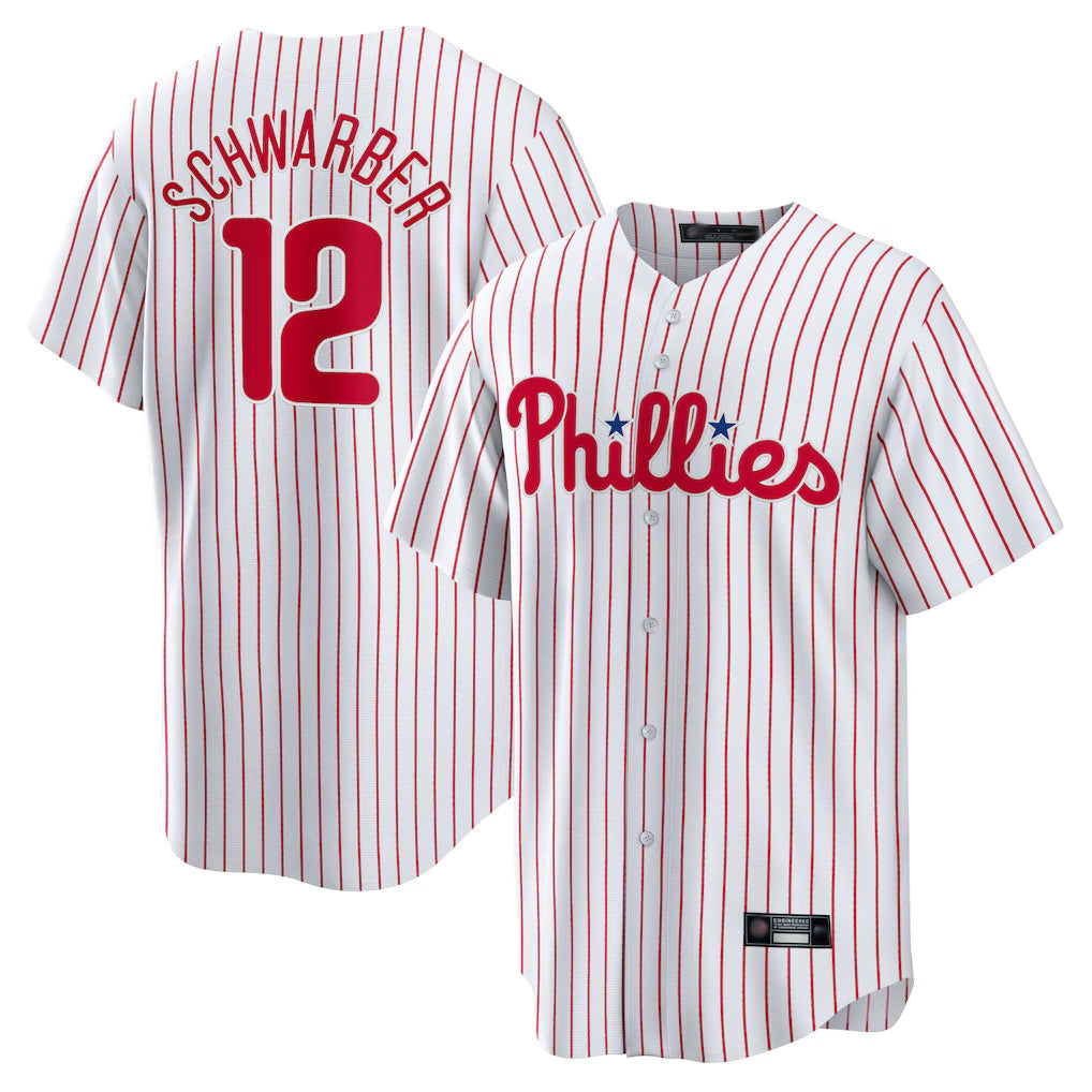 tocy P.Phillies #12 Kyle Schwarber Player White Home Game Stitched Jerseys