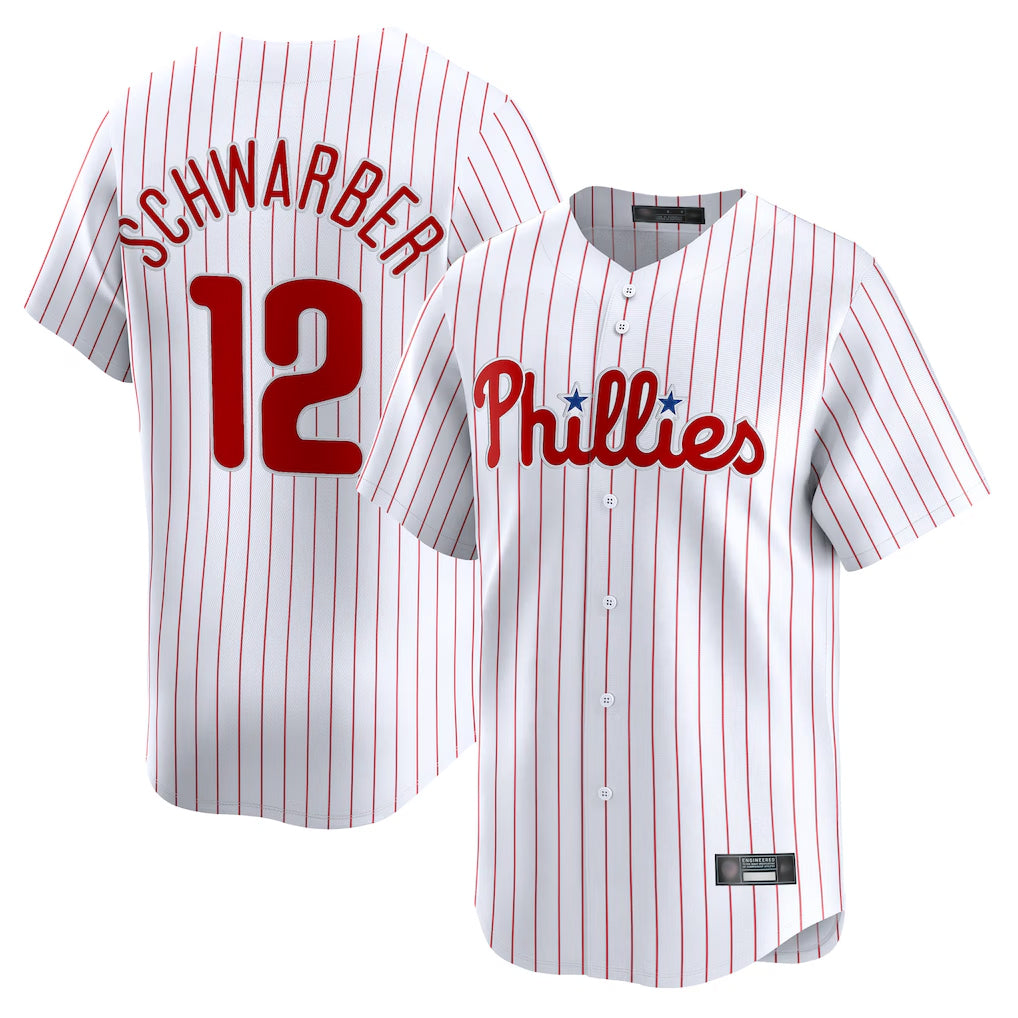 tocy P.Phillies #12 Kyle Schwarber Player White Home Limited Stitched Jerseys