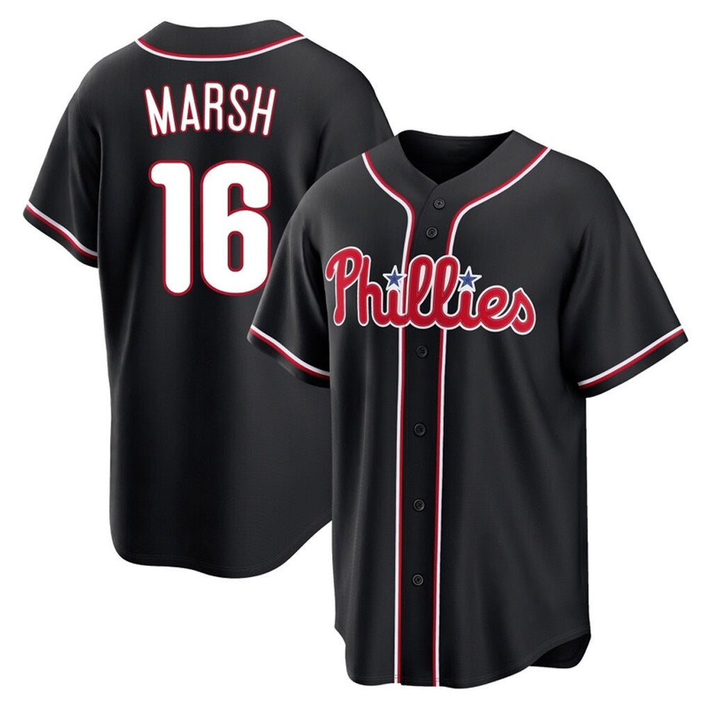 tocy P.Phillies #16 Brandon Marsh Player Black Fashion Out Home Game Stitched Jerseys