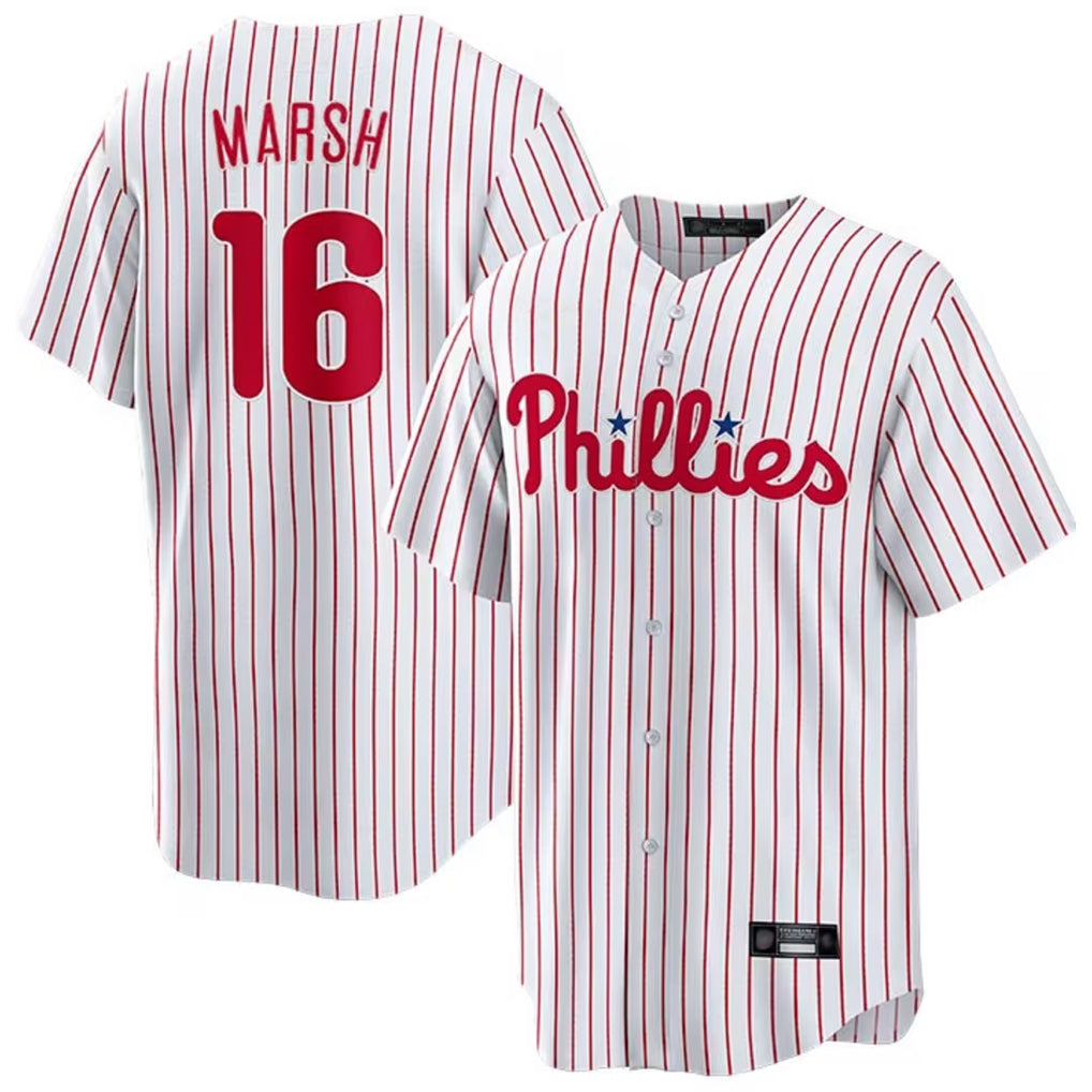 tocy P.Phillies #16 Brandon Marsh Player White Home Game Stitched Jerseys